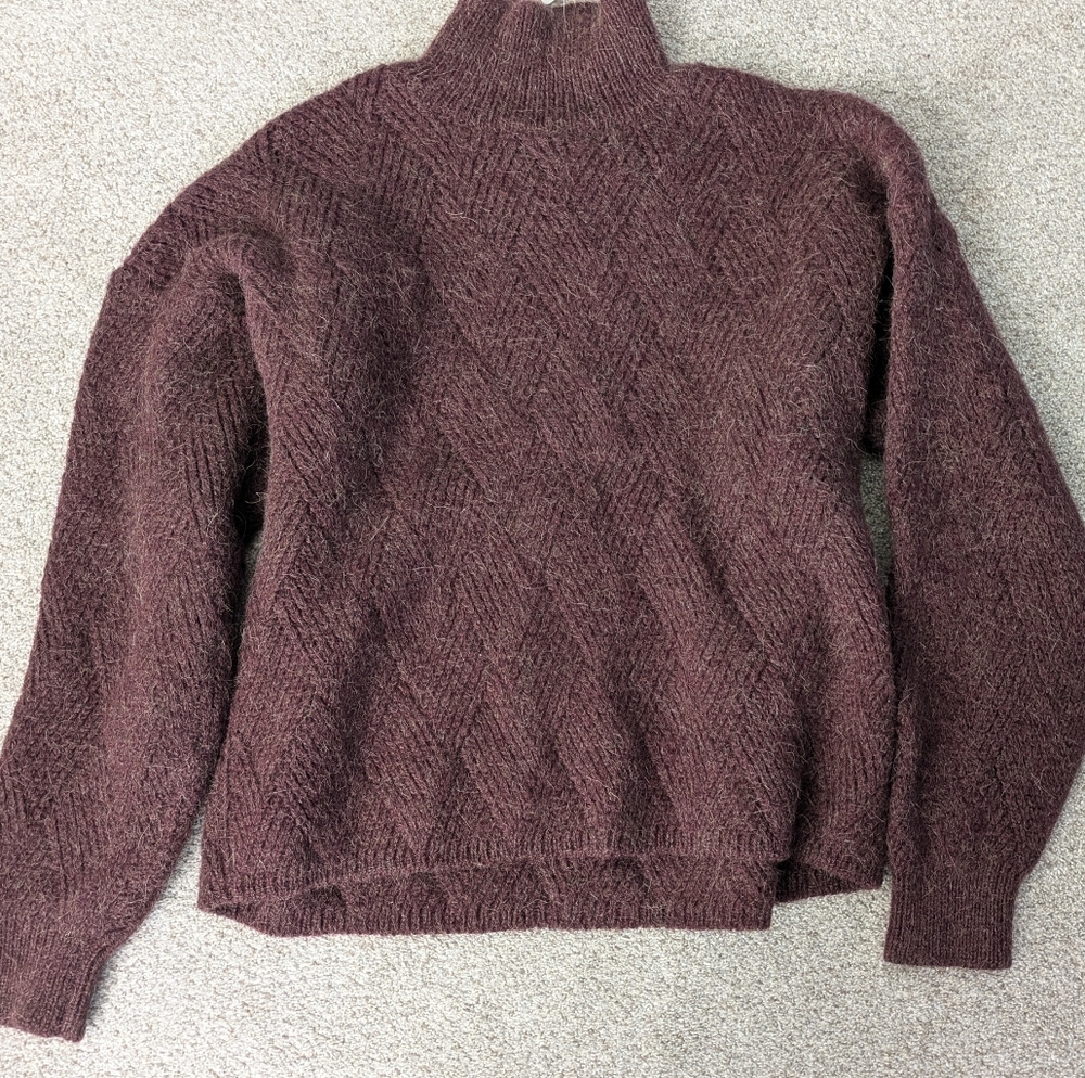 Elegant Plum Wool And Alpaca Oversized Boyfriend Turtleneck Sweater Pullover